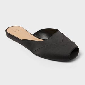 A New Day - Women's Trina Satin Peep Toe Mule Flats - A New Da Black
